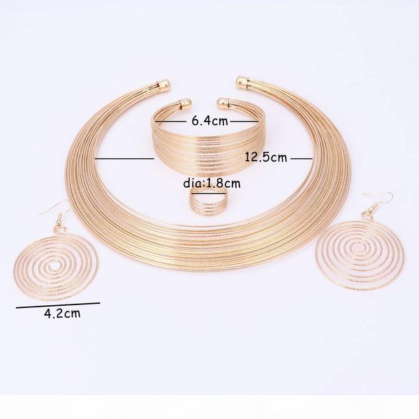 

dubai gold plated jewelry sets for women nigerian wedding african necklace chokers earring bangle ring accessories set, Slivery;golden
