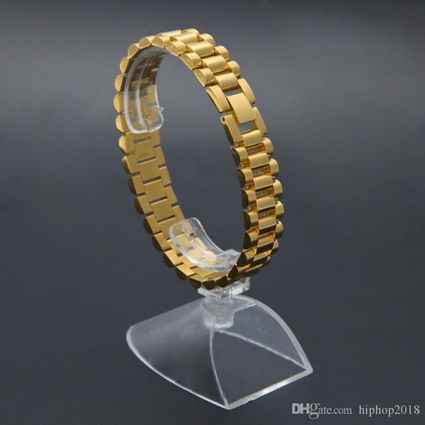 

new mens watch bracelet gold plated stainless steel strap links cuff bangles hip hop jewelry gift, Black