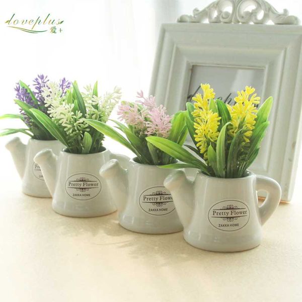 

zinmol small artificial plants decorative flowers mini potted kettle bonsai valentine's grass 1 set(plants+vase