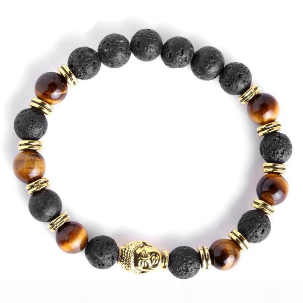 

a 2pcs set mens bracelets lava buddha bracelet for men natural stone beads bracelet gift religion yoga pulseras pulseira masculina, Golden;silver