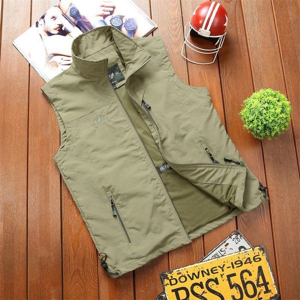 

new casual loose stand collar coat men's camera coat vest large size travel vest fishing camera, Black;white