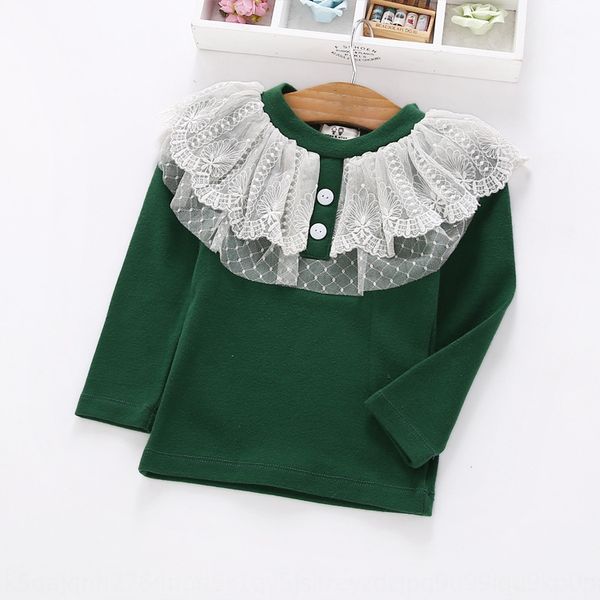 

new 19 autumn girl korean long sleeve base baby girl round collar t-shirt lace t-shirt lace, Blue