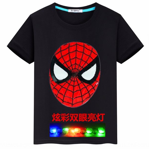 

2019 new men's short sleeve lighted t-shirt children's wear cartoon spider-man flash luminous children's clothing luminous ba, Blue