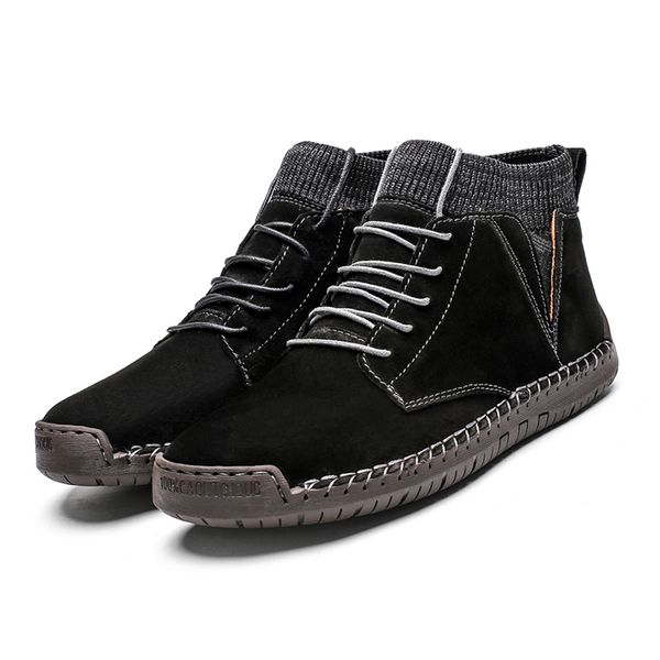 

men's ankle boots suede leather boots lace up autumn winter shoes warm plush inside fur sock snow shoes plus size 38-48, Black