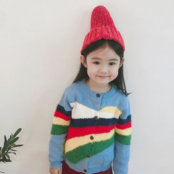 

wear without returning or changing cute boy and girl children's three-dimensional rainbow knitted children's sweater, Blue