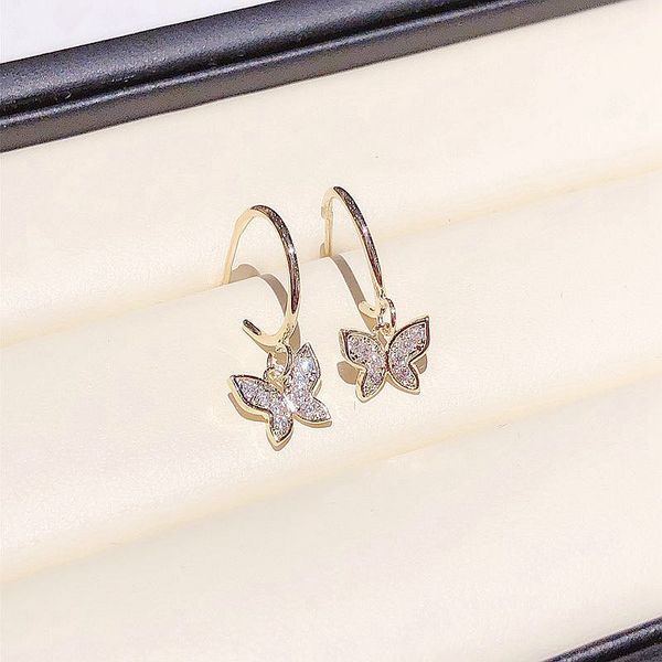 

high-end cz crystal butterfly drop earrings gold color micro paved cubic zirconia earrings for women, Silver