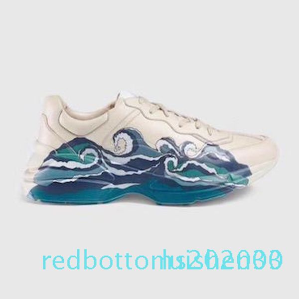 

men rhyton casual shoes dad sneaker paris fashion luxury designer women shoe platform sports strawberry wave mouth tiger web print r03, Black