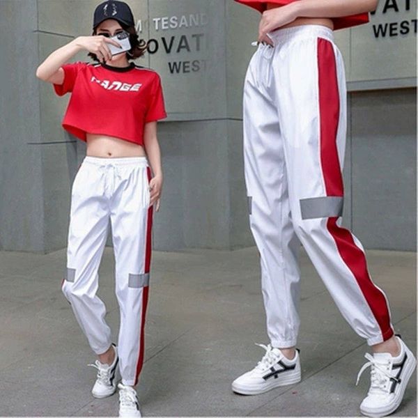 

tracksuit для женщин корейских рыхлой большого размера 2020 женщина ткань тенденция дикой был тонкий хип-хоп красивые спортивные брюки шаров, White