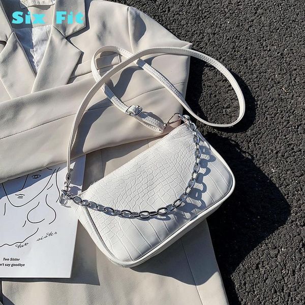 

fashion new crocodile pattern baguette bags pu leather shoulder bags for women solid ladies chain small messenger handbag female