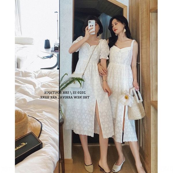 

2020 new girlfriends first love embroidered rose pattern french split white for women dress embroidered dress summer, Black;gray