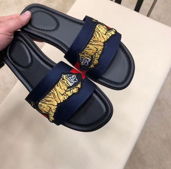 

superstar men's designer slippers,2020 summer waterproof home casual slippers,webbing embroider tiger shoes outdoor beach sandals for m, Black