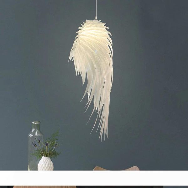 

White PVC Feather Pendant Lights Art Deco Angel Wings Pendant Lamp Bedrooms AC 90V-240V LED Bulbs Parlor Hanging Lamp