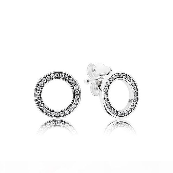 

authentic 925 sterling silver circles earring with original box fit eternal pandora jewelry stud earring women wedding gift earrings, Golden;silver