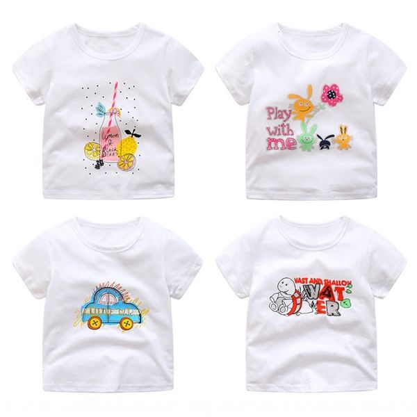 

2020 baby short-sleeved t-shirt cotton boy girl new half-sleeved t-shirt children's white cartoon white top, Blue