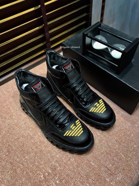 

2021-2020i luxury high -end leather embroidered printed high -casual men 's short boots ,high -end fashion wild lace -up outdoor s, Black