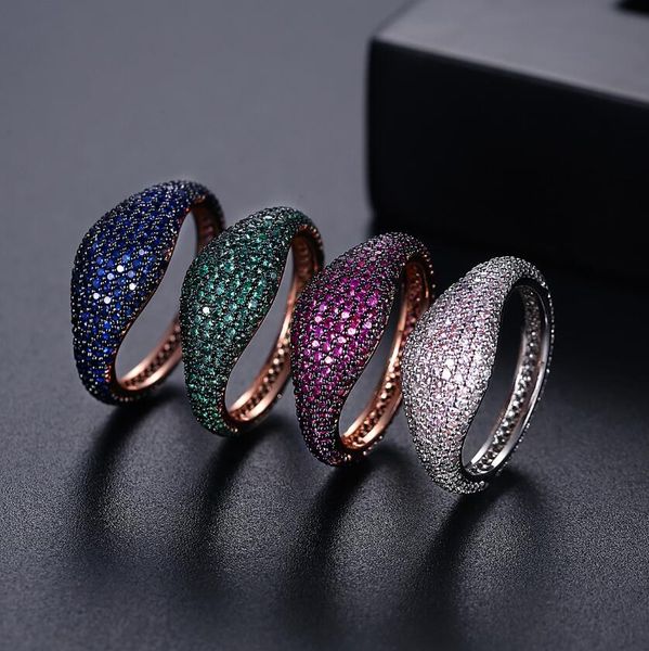 

iced out colorful 4 color micro zircon inlay rings for men hip hop bling diamond ring gold silver wedding ring