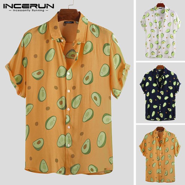 

men's casual shirts incerun 2021 fashion mens hawaiian shirt short sleeve avocado print button up streetwear summer vacation men camisa, White;black