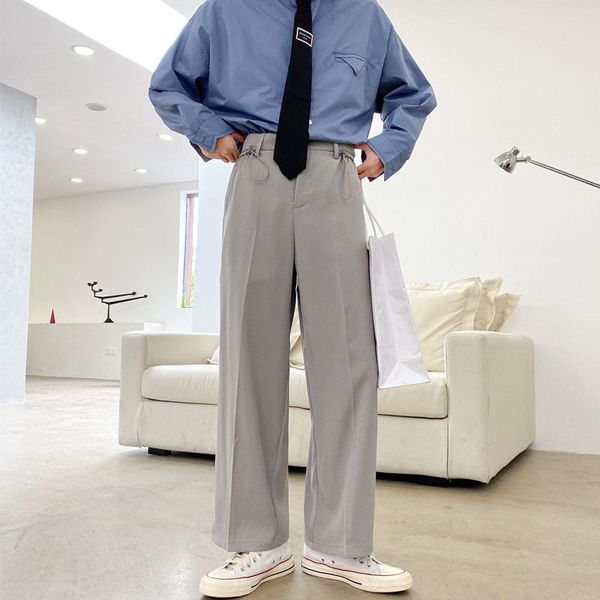 

men's suits & blazers 2021 spring and autumn youth couple loose solid color wrinkled trousers fashion casual straight pants black/grey, White;black