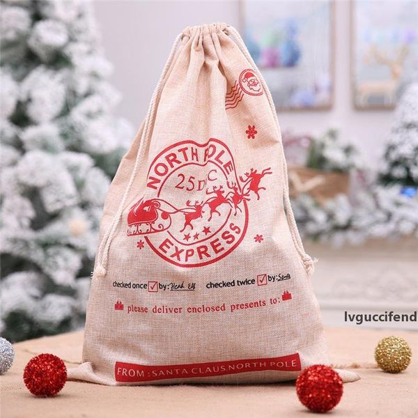 

christmas linen gift bag santa claus drawstring sacks big size apple candy bag new year christmas decorations for home