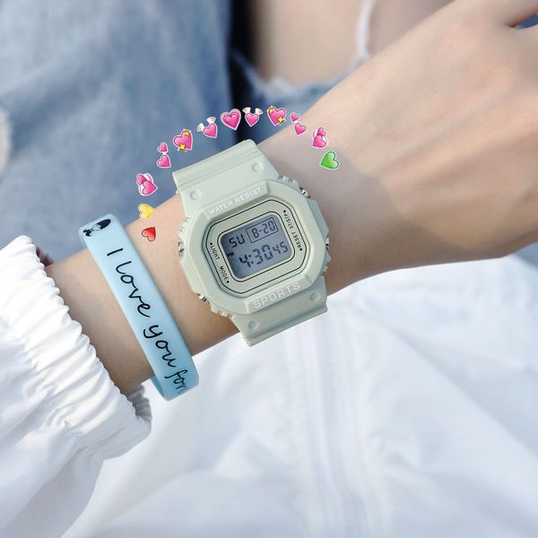 

nzvqx [] matcha green small square luminous electronic watch men's and women's ins style student sports waterproof multifunctional, Blue