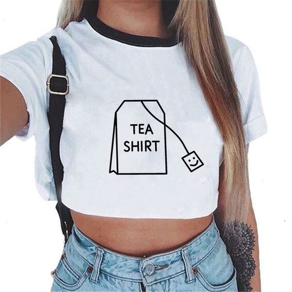 

white crop women harajuku streetwear tank tees transparent print clothes short sleeve solid femme summer