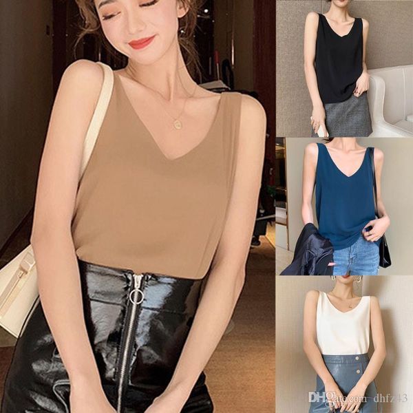 

fashion women chiffon v-neck casual sleeveless ladies vest solid loose v-neck sleeveless shirt backless summer shirt, White