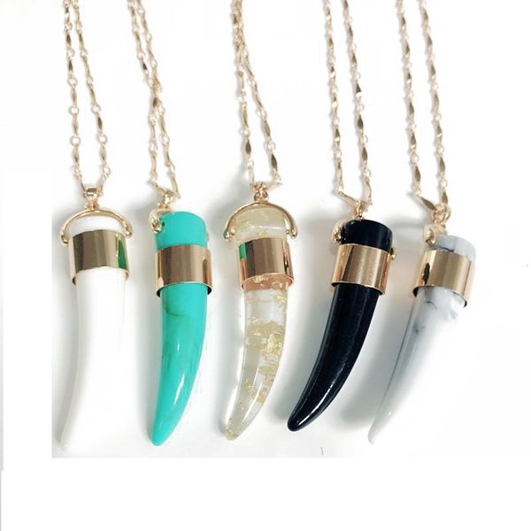 

5 colors horn pendant charm copper material chain necklace, Silver
