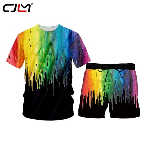 

cjlm summer men sweat suit colorful paint 3d printing short sleeve t shirts hip hop casual streetwear harajuku men shorts, Gray