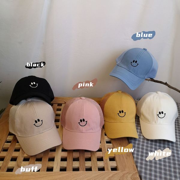 

smiling face embroidery black children 2020 korean ins street fashion net embroidered baseball cap baseball cap all-match hat, Blue;gray