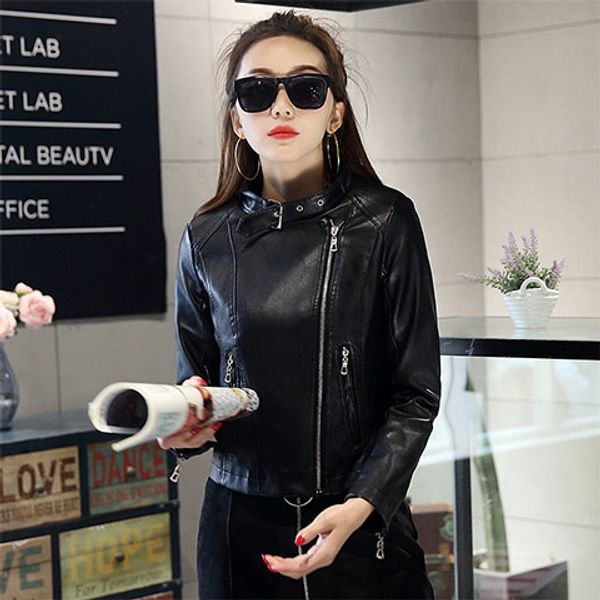 

2020 new spring autumn women loose long sleeve zipper faux leather jacket female outwear ladies motorcycle biker short coats a83, Black