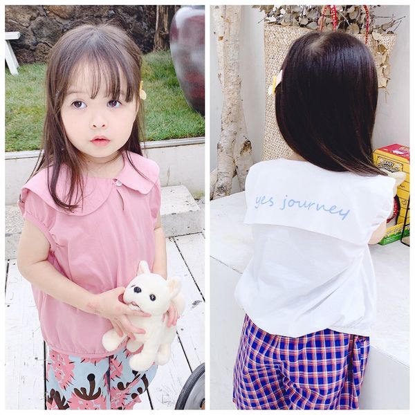 

children's wear new 2020 girls korean knitted big children's clothing t- shirt lapel t-shirt 19271, White;black