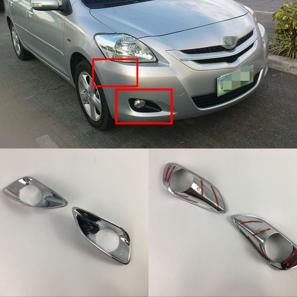 

2pcs abs chrome front fog light lamp cover trim for t oyota vios 2008-2013
