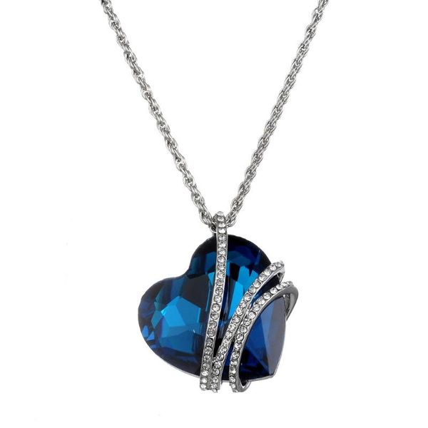 

titanic ocean heart pendant necklaces for women blue crystal pendant necklace jewelry, Silver
