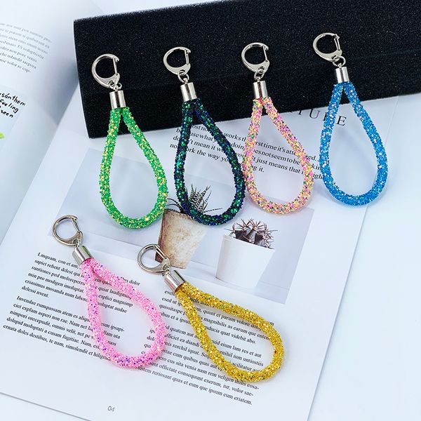 

creative sequin leather rope key chain using soft plastic material fashion lady bag flash onion sequin pendant, Silver
