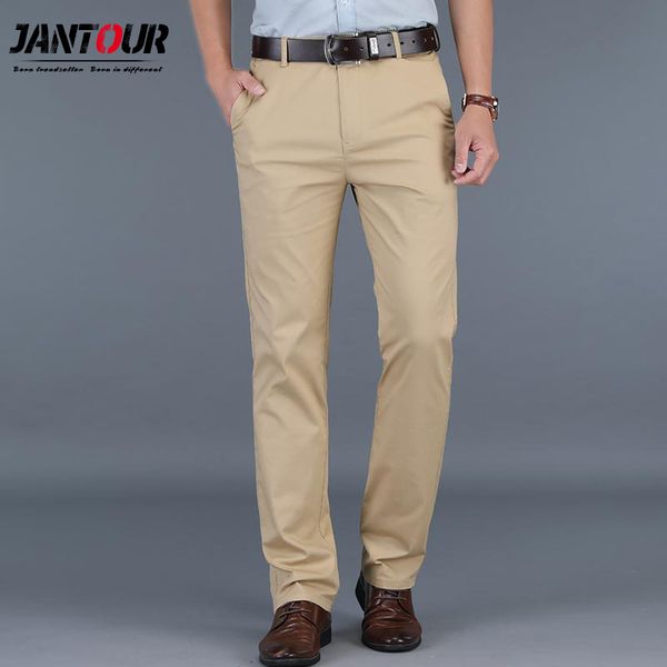 

jantour mens pants cotton casual pants stretch male trousers man long straight business plus size pant suit40 42 44, Black