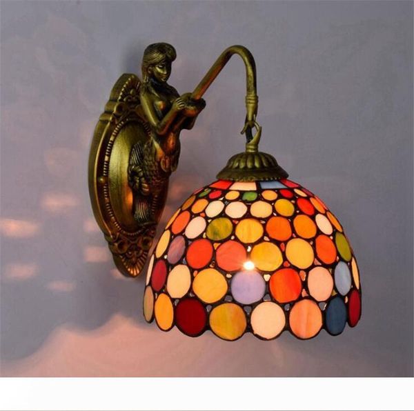 

single head coloured glass wall lights e27 bar aisle balcony wall light 220v tiffany stained glass wall lamp tf011
