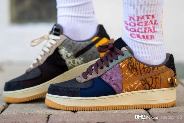 

authentic travis scott x airforce1 1 low cactus jack multi color muted bronze fossil running shoes men women sports sneaker cn2405-900