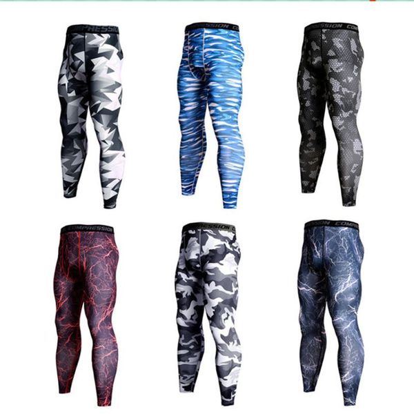 

17colors mens running tights camouflage training fitness sportswear gym jogging leggings workout bottoms compression pants men, Black;blue
