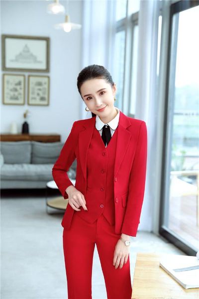 

formal uniform designs pantsuits with 3 piece sets jackets and pants and vest & waistcoat for ladies office professional blazers, White;black