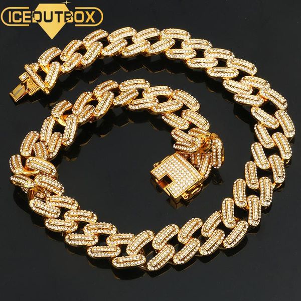 

luxury 20mm iced out miami cuban chains necklace for men gold silver hip hop iced out paved bling cz rapper necklace jewelry