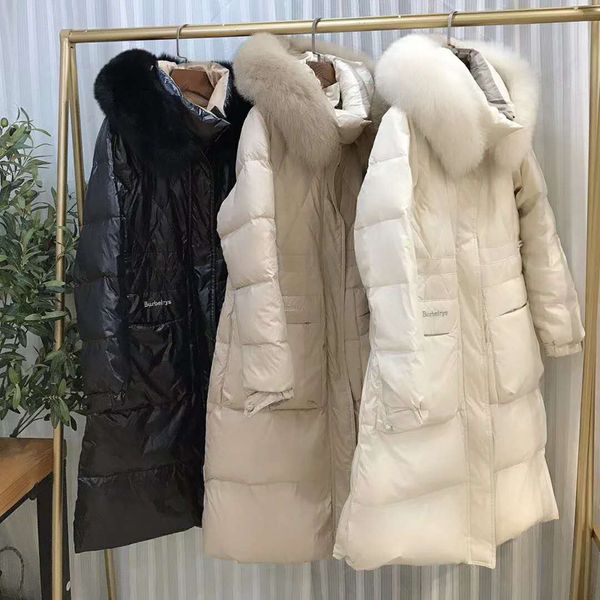 

women's down & parkas oversized real fur collar women coat winter 2021 jacket warm outerwear hooded clothes letters collect waist, Black