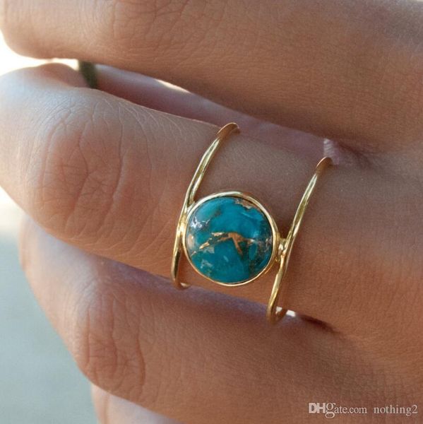 

designer jewelry kallaite solitaire rings 18k gold plated circles stone rings for women fashion of shipping, Golden;silver