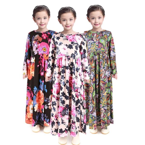 

girl's dresses girls long sleeve maxi dress beach party bohemia children kids girl casual sundress outfits frocks for toddler, Red;yellow