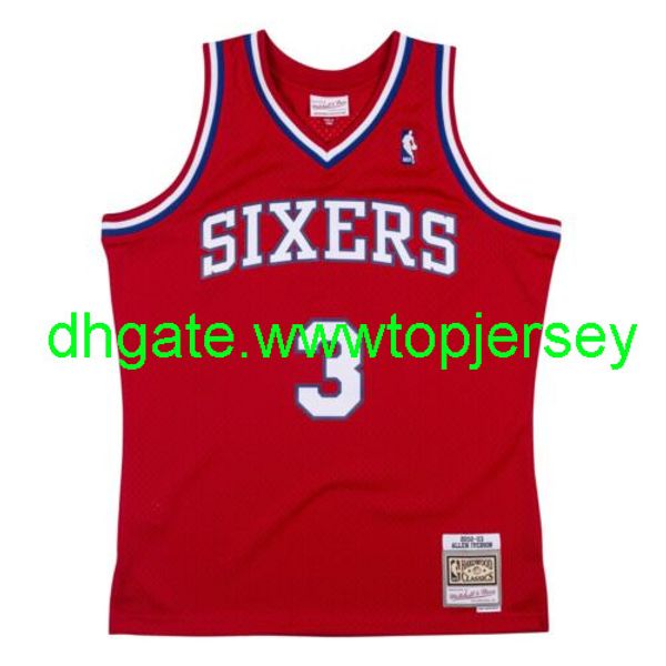 

allen iverson mitchell & ness red 2002-03 jersey throwbacks vest stitched basketball jerseys, Gray
