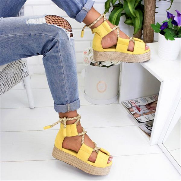 

summer strap shoes wedge women sandals heel pointed fish mouth rope lace-up sandals ankle strap high heel shoes, Black