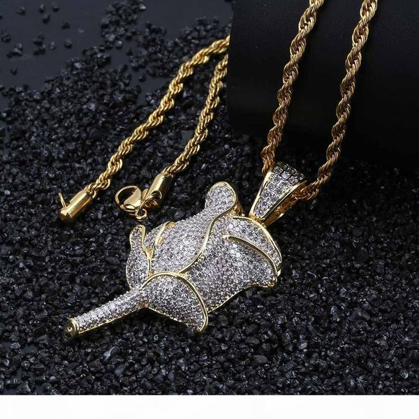 

iced out chains hip hop bling rose flower pendant mens necklace luxury designer jewelry women necklaces diamond designer style charms weddin, Silver