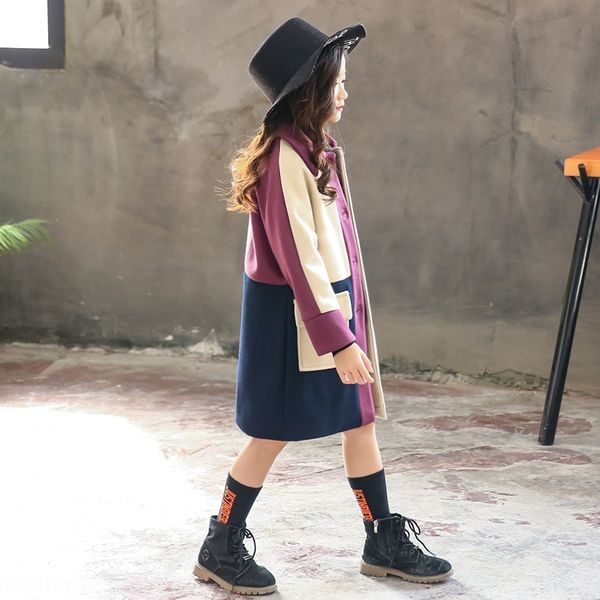

bwmm5 2019 season new girls' woolen thickened children's western style winter clothes korean woolen coat for medium and large chil, Blue;gray