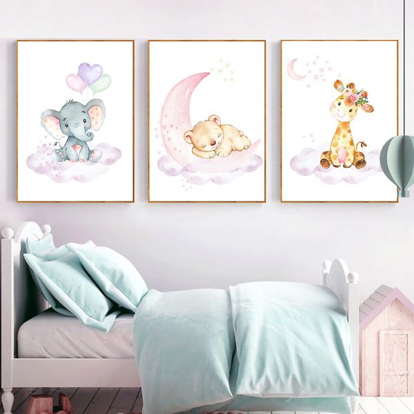 

nordic posters baby elephant deer painting nursery wall art poster moon cloud canvas pictures print kids room wall decoration