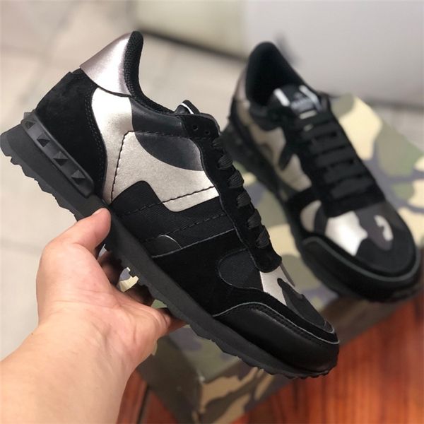 

лучшие качества женщин mens шипованных кожаные туфли rock camo камуфляж кроссовки шипованных rockrunner повседневный тренеры walking обувь к, Black