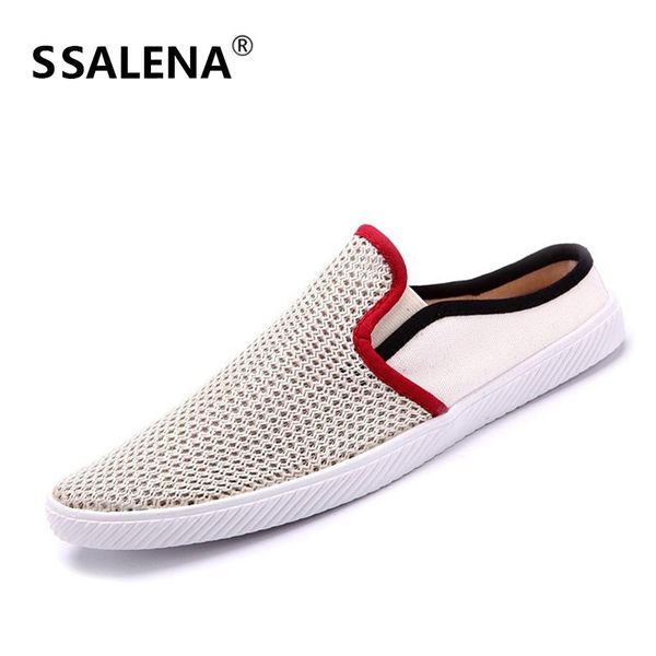 

summer slip on lazy slippers mens fashion hollow out breathable beach slippers flip flops antiskid mesh loafers b886, Black